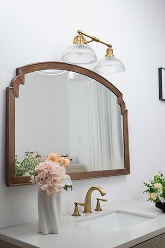 Image of Yosoan 2-Light Brass Indoor Wall Sconce with Striped Shade, Modern Vanity Light Vintage Industrial Wall Mounted Lamp Hardwired Bowl Glass Shade for Living Room Kitchen Bedroom Home Decor(Antique)