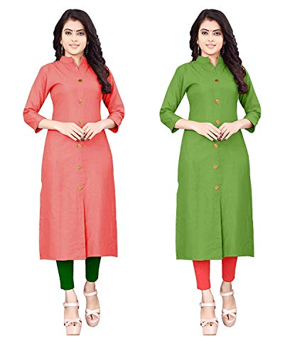 Image of NATEK Women's Cotton Straight Plain Kurtis Combo Pack of 2