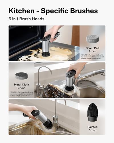 Image of HOTO Grip Cordless Electric Spin Scrubber, IPX7 Waterproof, Lightweight at 0.65 lb with 6 Brush Heads, Powerful Cleaning Scrubber, for Bathroom, Kitchen, Tile, Shower