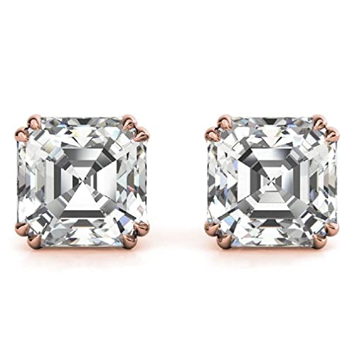 Handmade Solid Rose Gold Earring, 3 Tcw Asscher Cut Moissanite Diamond Stud Earring, Solitaire Moissanite Earring For Women, Engagement/Birthday Gifts, 10K 14K 18K, Push/Screw Back #TOP15