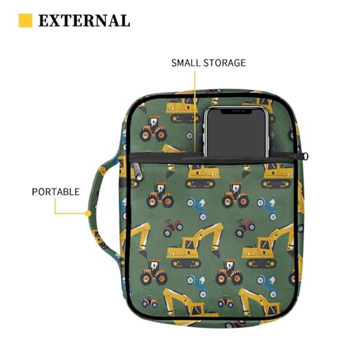 Cartoon Excavator Bible Cover for Boys Kids Large Carrying Book Case Church Bag Bible Protective with Handle and Zippered Pocket4
