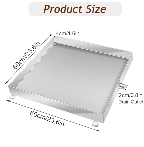Stainless Steel 20x20in Drip Pan for Washing Machine & Mini Split Units, Durable Drain Tray with Hole, Ideal for Heat Pump Systems (60x60cm, Silver)