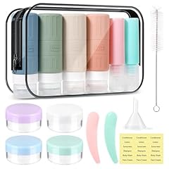 Idea Regalo - JAMATA Set da Viaggio 16pz in Silicone 100ml,Flaconi Ricaricabili Senza BPA per Shampoo,Lozione e Gel Doccia,Kit Liquidi Aereo con Valvola Anti-fuga,Trousse Inclusa, Ideale per Viaggi Aerei e Outdoor