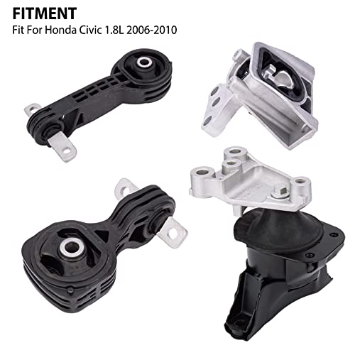 Engine and Transmission Mount(4PS).Replaces Part #50850-SNA-A81,50820-SNA-023,50890-SNA-A81,50880-SNA-A81,A4530,A4534,A4543,A4546.Fit for 1.8L Honda Civic 2006-2010 Automatic Trans. - Thumbnail 2
