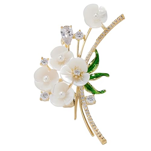 Shell Crystal Flower Brooch Pins for Women Elegant Rhinestone Floral Brooches Pin Fashion Jewelry for Party Dance Wedding Banquet Brooch for Women Girl Gift