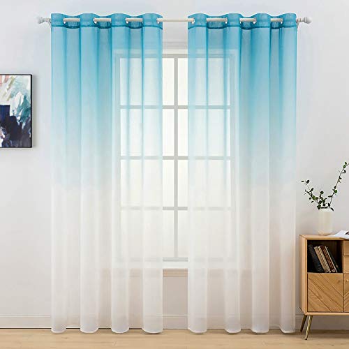 MIULEE Lot de 2 Voilages Dégradé à Oeillet Rideaux Moustiquaires de Fenêtre en Polyester de Couleur Changée Voile Ombre Demi-Transparent Décoration pour...