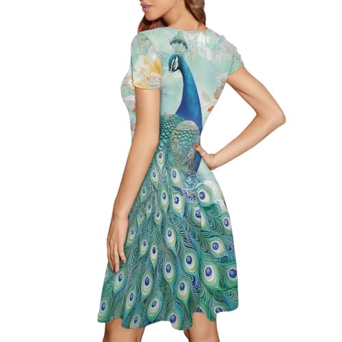Image of HUGS IDEA Womens Puffy Swing Midi Dress Round Neck Short Sleeve Party A-Line Dresses