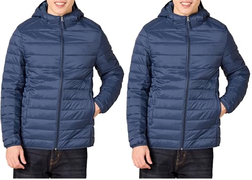 Image of Amazon Essentials Men's Lightweight Water-Resistant Packable Hooded Puffer Jacket, Navy, Medium (Pack of 2)