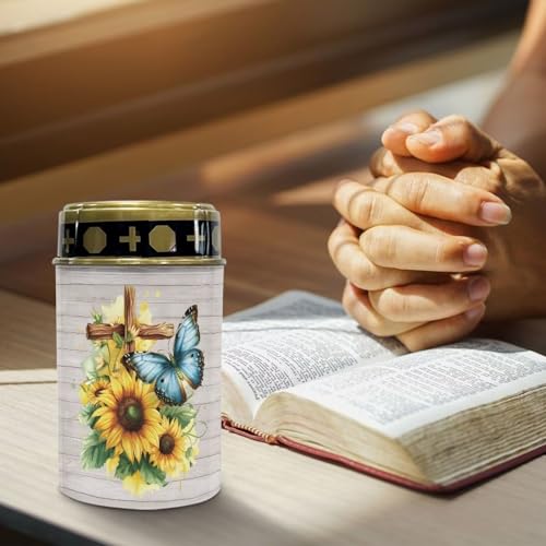 Image of Butterfly Print Solar Lights for Cemetery Outdoor Waterproof Led Flameless Candle Cross Sunflower Cemetery Solar Lights Grave Decoration Memorial