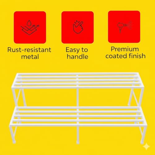 Image of IRON LANDS OAK 2 Step 37 Spectacular 3 Feet Heavy Duty Metal Perfect Plant Stands Display Rack Indoor Outdoor for Home Balcony and Garden Decor (White)