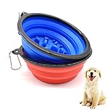 Liwein Viaje Cuenco Perro Plegable,2 Portátil Tazón de Silicona Comedero Lento para Perros Gatos Mascotas Antideslizante Alimentación Comedero(Azul Rojo)