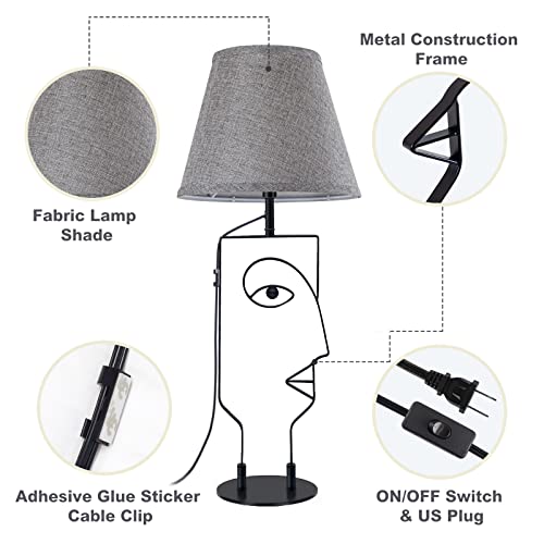 Table Lamps For Bedroom Set Of 2, Black Bedside Nightstand Lamps, Farmhouse Reading Desk Lamp With Gray Fabric Shades, Living Room Art Light, Mid Century Modern End Table Lamp For Kids, 2 Packs #TOP7