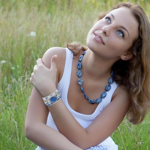Image of Plumiss Women Boho Handmade Natural Stone Crystal Leather Bead Wrap Bracelets Collection