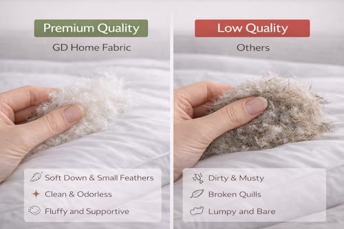 Image of Goose Feather Pillow Pack of 2 (20x36 in, King) | Premium Goose Feather Filling | Soft, Fluffy Hotel Quality | Breathable Cotton Cover | Medium Firm Support | White