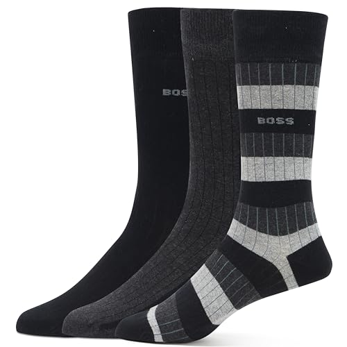 BOSS Men's 3 Pack Rib Design Cotton Socks