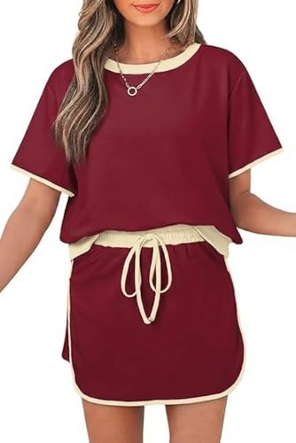 Opemiby Fashion Summer Two Piece Set Crewneck Tshirt and Short