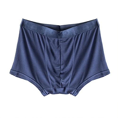 100% Mulberry Silk Mens Underwear Ultra-Thin Mid Rise Boxer Briefs Quick-Drying Comfy Silk Boxers for Men (Color : Navy Blue, Size : L/Large)