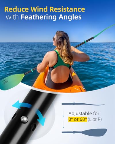 OCEANBROAD Kayak Paddle 90.5in/230cm Alloy Shaft 2-Piece Floatable Kayak Oar for Kayaking Canoeing Boating, 1 Paddle, Green Aurora - Thumbnail 3