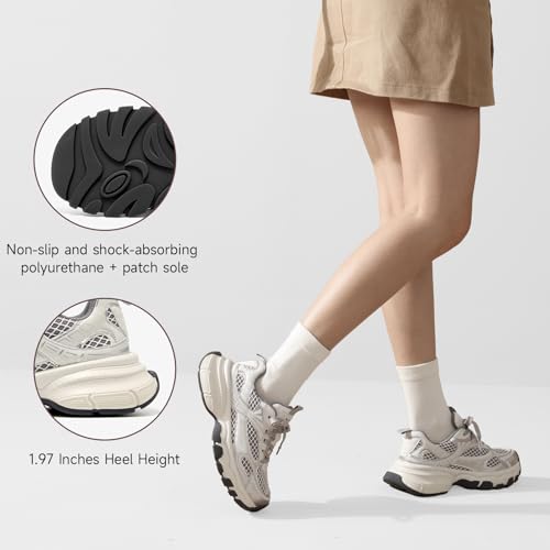 Image of BEAU TODAY Women's Walking Shoes, Chunky Platform Fashion Sneakers for Women, Comfortable Casual Lightweight Lace-up Gym Workout Athletic Tennis Shoes