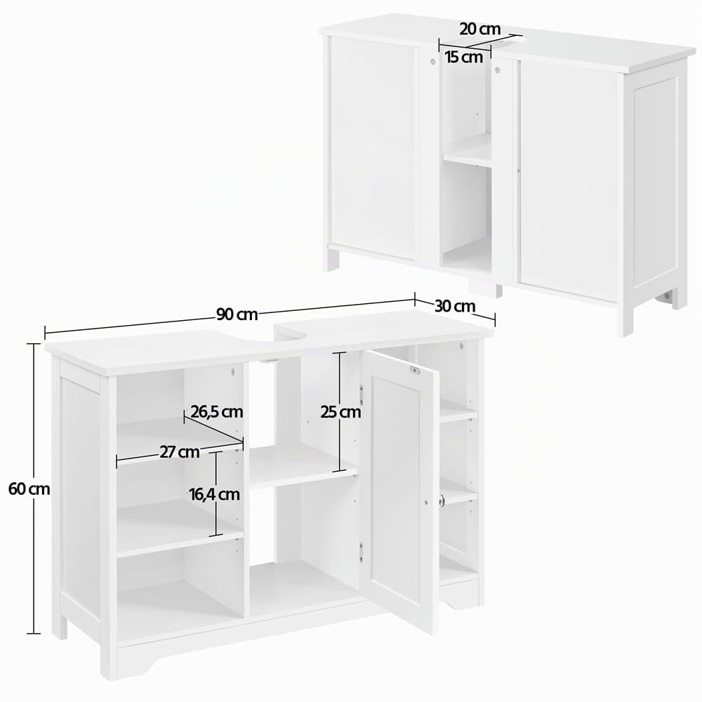 Yaheetech Mueble Bajo Lavabo de Madera Amplio Espacio de Almacenamiento | 60×30×90 cm mueble auxiliar de baño 6 Estantes y 1 Puerta Aramrio de Lavabo Blanco