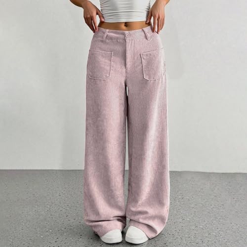 Womens Corduroy Pants Baggy Elastic High Waisted Wide Leg Trousers Casual Comfy Lounge Palazzo Pants with Pockets2