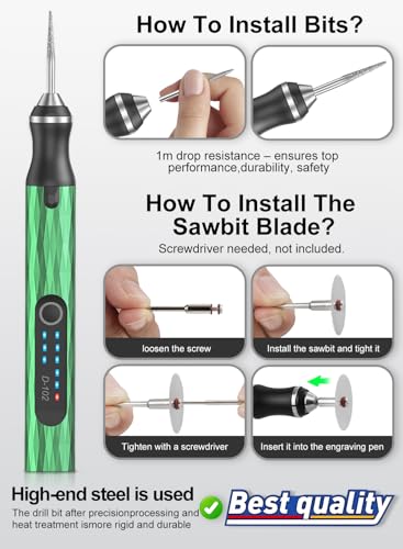 Image of Upgraded Electric Engraving Pen, 37 Bits, 3-Speed Adjustable, USB Rechargeable, Cordless Rotary Tool for 50+ Surfaces - Perfect for DIY Crafts & Personalization - Ideal Valentine's Day Gift -Green