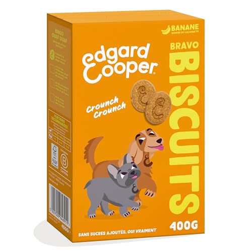 Edgard Cooper Leckerli für Hunde, (Banane, 400 g x 1), Bravo-Kekse, Hundekekse, pflanzliches Futter, Obst, Gemüse und aromatische Kräuter, echte Zutaten für Hunde