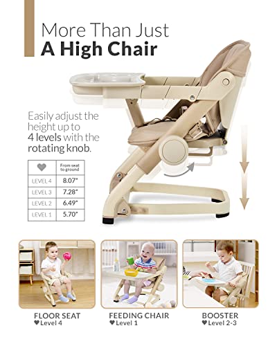 Feed Me 3-in-1 Travel High Chair Booster Seat for Infants and Toddlers - Transitional, Compact & Fits Any Chair, Swivel Tray, Milk Tea - Thumbnail 3
