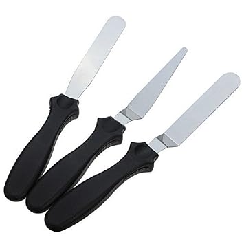 Professional Offset 2 Angled and Straight Spatula Set with Safe Handle, Black, 3-Piece