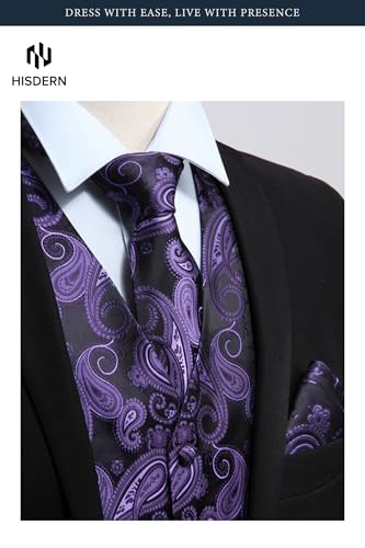 Image of HISDERN Mens Vest Tie Set 3PC Formal Waistcoat Paisley Floral Jacquard Necktie Pocket Square Suit Vests Wedding Party