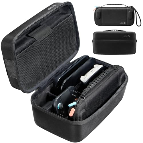 JSAUX Switch 2 用 キャリングケース｜大型ハードシェル仕様トラベルケース｜セパレート式小型コンソールケース付き（単独使用可・ゲームカード12枚収納）｜アクセサリー収納対応｜ブラックカラー [並行輸入品]