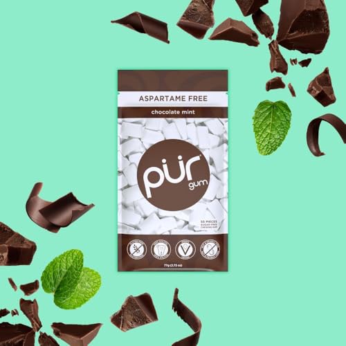 Image of PUR Gum | Aspartame Free Chewing Gum | 100% Xylitol | Natural Chocolate Mint Flavored Gum, 55 Pieces (Pack of 2)