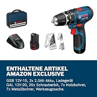 Bosch Professional 12V System Akku Schlagbohrschrauber GSB 12V-15 (Bohr-Ø Holz max: 19 mm, inkl. 2x 2.0Ah Akku + Ladegerät, 2x Bohrer-Set, 1x Bit-Set, Werkzeugtasche) - Amazon Exclusive – Ansicht 6
