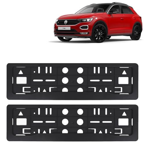 Image of KINGSWAY T ROC Car Number Plate Frames for All 2020 to 2021 Models of Volkswagen Car Registration Plate Holders, Black Licence Plate Covers (Front and Rear), Universal Size 51.5 x 14.5 cm