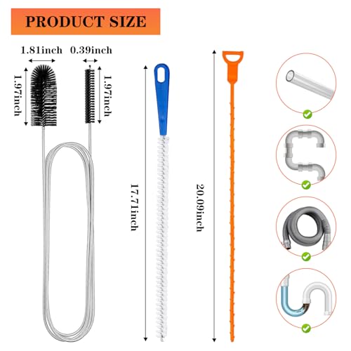 VVQWCY 5 Stück Abflussbürste, Rohrreinigungsspirale Schlauchbürste, Rohrbürste Lang Abflussreiniger Bürste für Rohre Schmales Abflussloch