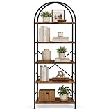 SAWGENTO Librero de 5 Niveles en Arco con Ganchos, Estante Mueble Organizador Moderno de 180 cm con Estructura de Metal y...
