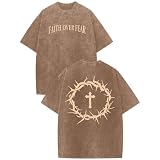 Hiehiety Mens Faith Over Fear Christian Shirts Jesus God Religious Bible Verse Cross Tshirt Oversized Acid Wash Graphic Tees (Coffee,XL)