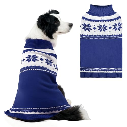 Image of Mihachi Dog Sweater - Winter Coat Apparel Clothes with Colorful Stripes for Cold Weather, Navy Blue M
