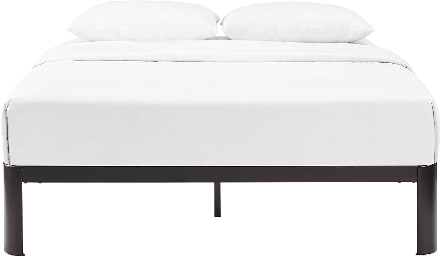 Modway Corinne Steel Modern Mattress Foundation Queen Bed Frame with Wood Slat Support in Brown