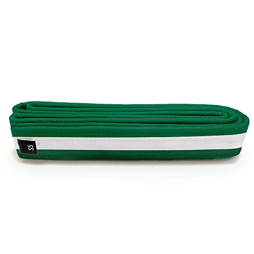 Martial Arts Polyester Belt; Choose Color With White Stripe, 1.5" Width, 8 Rows Of Stitching For Karate, Taekwondo, Judo, Mma (Green, Single Wrap 1 - 52") #TOP17
