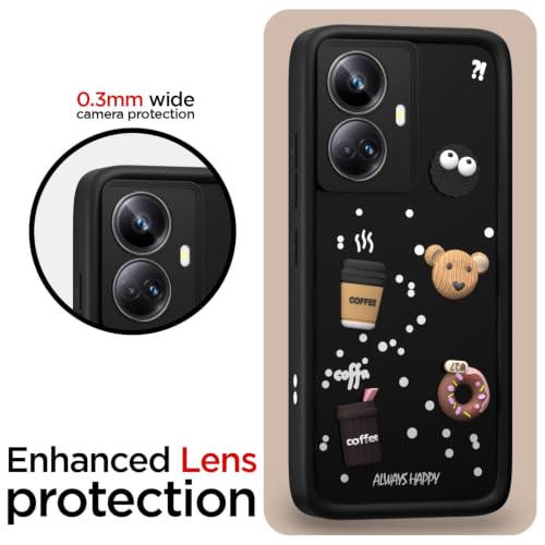 Image of Bintage Back Cover Compatible for Realme RMX3686 / 10 Pro+ 5G | Cute Fun Ball | 3D Taddy Smiley Coffee | Milk Case | Full Body Protection - Black