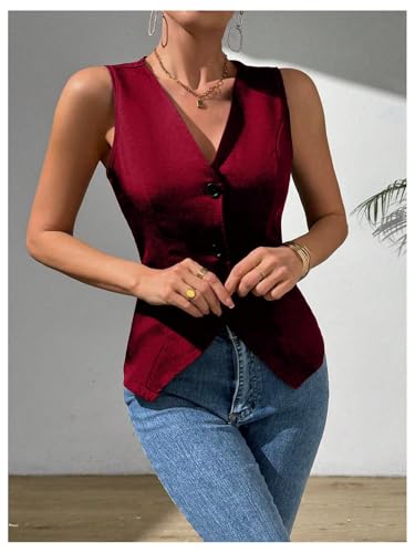 MakeMeChic Women's Suit Vest Top Sleeveless V Neck Blazer Vest Waistcoat3