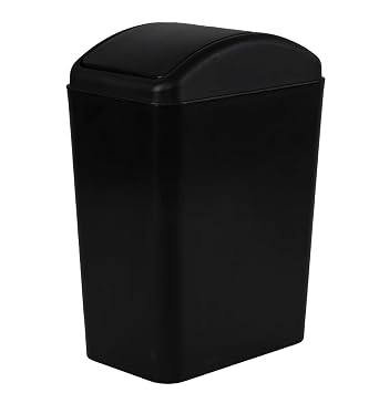4.5 Gallon Plastic Swing Lid Trash Can, Black Slim Garbage Bin with Lid