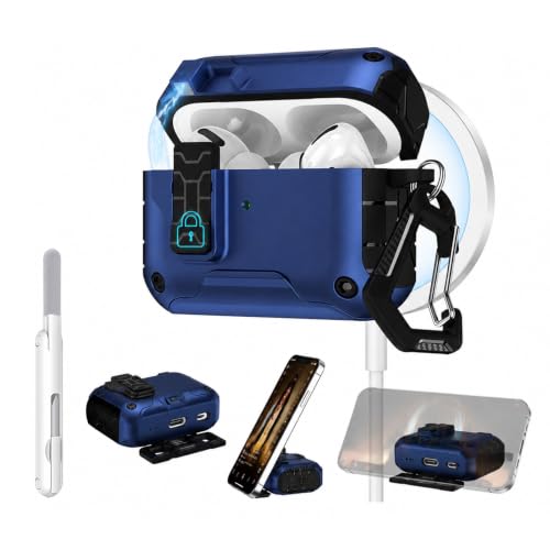 Umvowuxa Etui do AirPods Pro 3, kompatybilne ze słuchawkami AirPods Pro 3, rysik do czyszczenia wchodzi w zakres dostawy, magnetyczna nakładka, odporne na uderzenia etui ochronne (czarne i niebieskie)