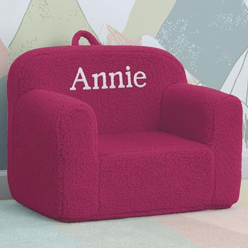 Image of Delta Children Personalized Sherpa Cozee Chair - Customize with Name - Foam Kids Chair for Ages 18 Months and Up, Hot Pink