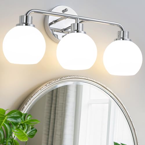 Watyo Chrome Vanity Light Bathroom Light Fixtures Over Mirror 3 Light Wall Sconces Lighting Silver...