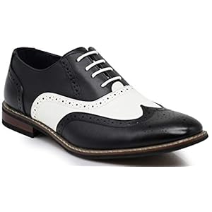 Wooden08N Men’s Two Tone Wingtips Oxfords Perforated Lace Up Dress Shoes