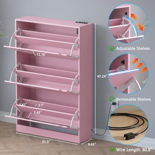 Image of BORNOON Shoe Cabinet with Odor Control and Back Panels, Deodorizing Slim 3-Flip Shoe Storage Cabinet for Entryway, Freestanding Hidden Shoe Rack Organizer for Entrance, Hallway, Bedroom