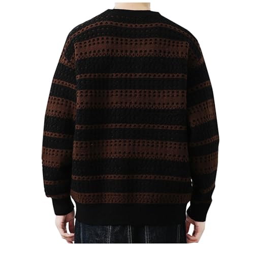 Striped Sweater for Men Ribbed Knit Pullover Round Collar Fashion Jumper Tops Long Sleeve Loose Comfort Sweaters2