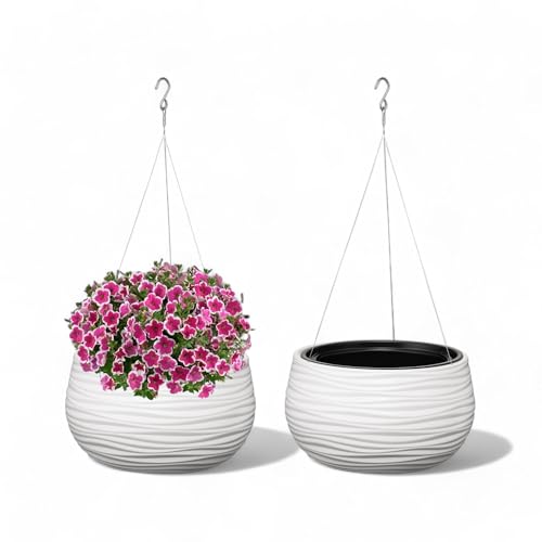 MELTOM Blumenampel Blumentopf Herausnehmbaren Einsatz Rund Wellen 3D Effekt mit Aufhängung Weiß MELTOM Blumenampel Blumentopf Herausnehmbaren Einsatz Rund Wellen 3D Effekt mit Aufhängung Weiß